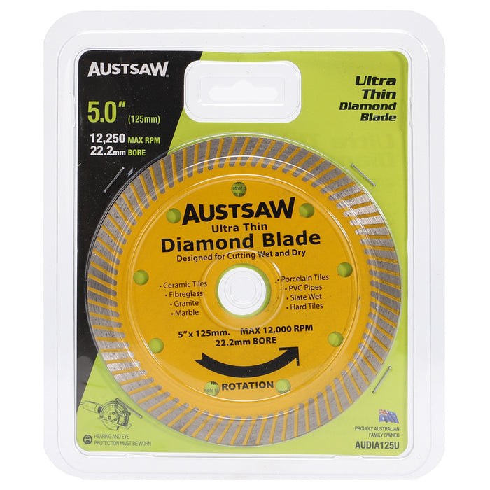 Austsaw - 125mm (5in) Diamond Blade Ultra Thin - 22.2mm Bore - Ultra Thin