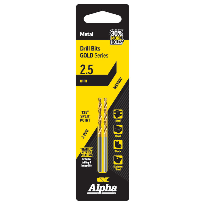 2.5mm Jobber Drill Bit Carded 2pk - Gold Series