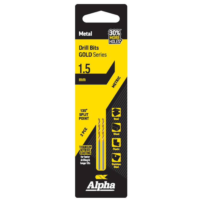 1.5mm Jobber Drill Bit Carded 2pk - Gold Series