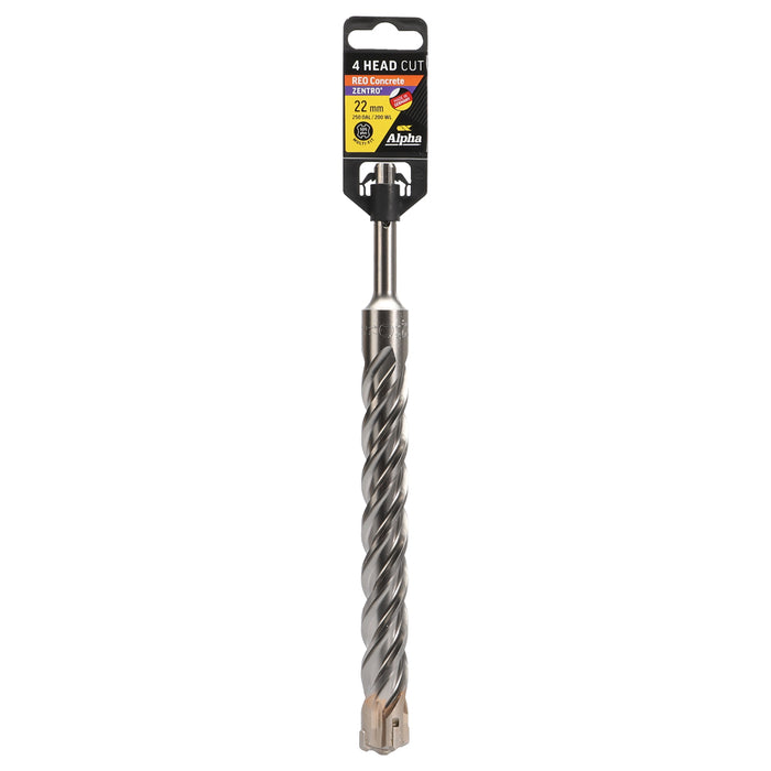 22.0 x 250mm SDS Plus German Zentro 4 Cutter Masonry Drill