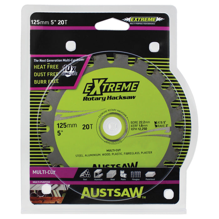Austsaw - 125mm (5in) Rotary Hacksaw Blade - 22.2mm Bore - 20 Teeth
