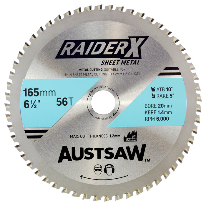 Austsaw RaiderX Sheet Metal Blade 165mm x 20 x 56T TCT